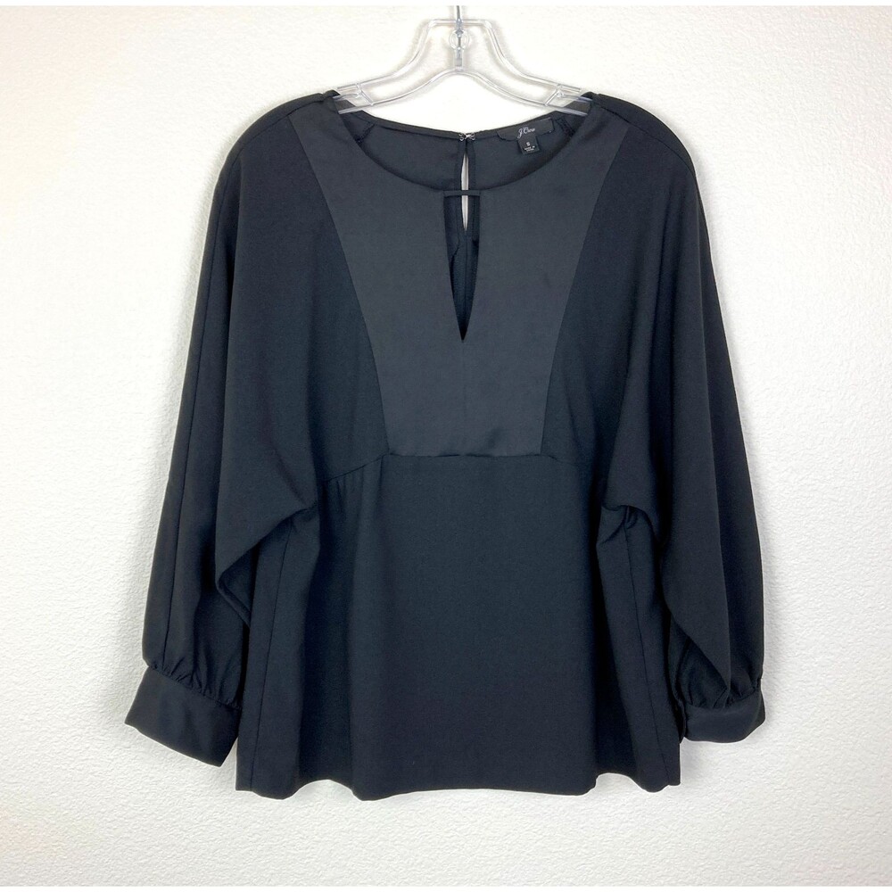 J.Crew Women's Dressy Career Blouse Size S Black Balloon Sleeve Keyhole Elegant